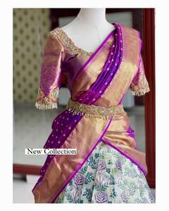 Comprar Kanjivaram seda Zari Lehengas con blusa en línea estilo Bollywood tejido a mano por fashionharbor para ocasiones de fiesta - Product Image 3