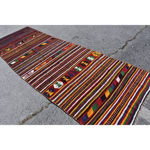 Alfombra turca Vintage étnica roja de 4,2X12,5 pies de área grande de lana de látex Rectangular abstracto Patchwork diseño de pasillo alfombra de habitación de 10mm - Product Image 4