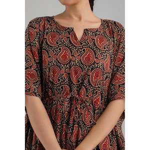 Kaftan en pur coton à imprimé floral noir Maxi ethnique Dress-SHKUP1250 taille libre au-dessus du genou - Product Image 2