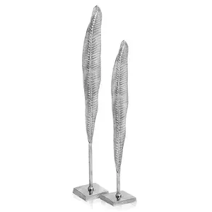 Aluminum Sculpture Silver Finishing Metal Leaf Design Sculpture Home & Office Table Desktop Sculpture For Sale