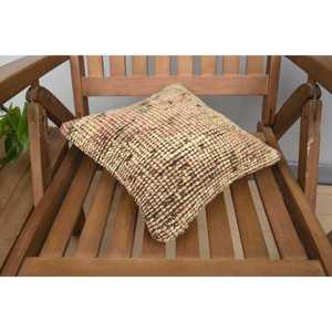 Beige Wool Kantha Patchwork <b>Pillow</b> 12x12 Inch Boho Woven Embroidered Printed Floral Square Vintage Design Rustic Floor <b>Christmas</b> - Product Image 4