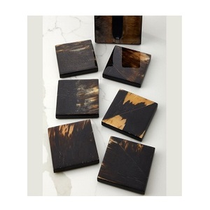 Ensemble de sous-verres en corne écologique de haute qualité pour la maison Restaurant couleur naturelle polie sous-verres en corne motif bols assiettes pour - Product Image 1