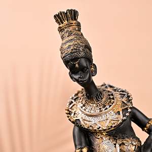 Sculpture antique en laiton doré représentant des femmes africaines pour la maison ou le bureau, à poser sur table - Product Image 2