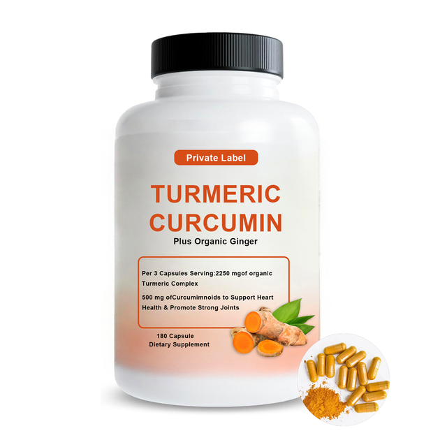 OEM Turmeric Capsule 180 Count 1000mg 95% Curcuminoids with Ginger Black Pepper Extract Supports Heart Health