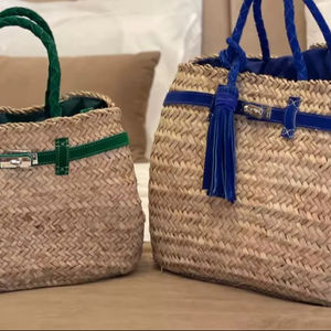 Bolso de Mano de Paja Marroquí Hecho a Mano: Correas Dan, Bolso de Playa Bohemio - Product Image 1