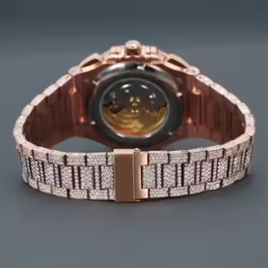 Reloj deportivo de diamante de moissanita de oro rosa antiguo, Baguette de lujo, joyería de Hip Hop con hielo completo, banda de acero inoxidable, movimiento de cuarzo - Product Image 4