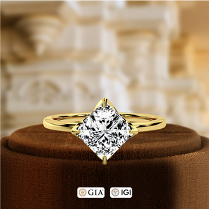 Anillo de Compromiso con Diamante de 1 Quilate, Corte Princesa, Certificado IGI, Estilo Corona con Halo de Diamantes Ocultos, Anillo de Promesa - Product Image 1