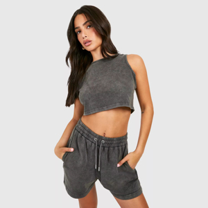 Ensemble de survêtement personnalisé en molleton délavé, haut court, sweat-shirt, short, ensemble de survêtement, imprimé, délavage acide, pantalon de survêtement évasé et ensemble de sweat-shirt - Product Image 6