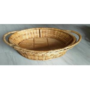 Canne grand plateau de service rond avec poignée différentes tailles pour la maison restaurant plage côté salon etc. canne personnalisée naturelle - Product Image 3