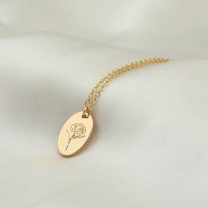 Collana pendente personalizzata in argento 925 con <span class=keywords><strong>nome</strong></span> del <span class=keywords><strong>fiore</strong></span> di nascita mese floreale inciso in acciaio inossidabile gioielli in pietra perla damigella regalo - Product Image 5