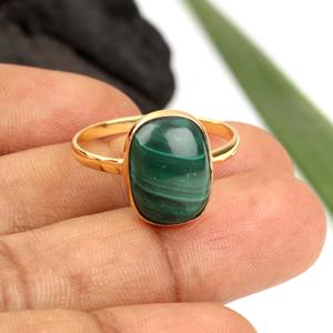 Anillos de Malaquita Natural al por Mayor, Plata de Ley 925, Forma de Cojín de 10x14 mm, Chapado en Oro de 18 Quilates, Joyería Fina Vermeil Eternity - Product Image 5