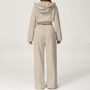 ชุดเซ็ตเสื้อฮู้ดแขนยาวครอปท็อปสำหรับสาวๆ กางเกงขายาวเอวสูงมีกระเป๋า ชุดเซ็ตฤดูใบไม้ร่วงสำหรับผู้หญิง เสื้อพูลโอเวอร์ ชุดวอร์ม - Product Image 3