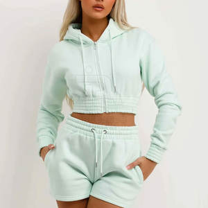 Traje de sudor recortado para mujer superventas de calidad premium Color sólido cómodo traje de sudor recortado para mujer a la venta - Product Image 4