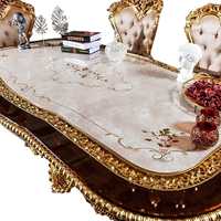 Ensemble de table à manger convertible 5 pièces en bois massif d'acajou européen de luxe, sculpté à la main avec des motifs dorés, style mi-siècle, pour appartement ou hôtel