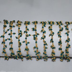 green hydro Beads wire wrapped Cluster <b>Rosary</b> Chain, Beaded Chain for Bracelet necklace jewelry Making, 2mm hydro beads chain - Product Image 1