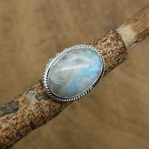 แหวนพลอยมูนสโตนธรรมชาติขนาด10X14มม. แหวนโบฮีเมียนทำด้วยมือทำ925ทึบดีไซน์สวยงามของขวัญคริสต์มาส - Product Image 3