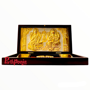 Ensemble plaqué or Shri Laxmi Ganesh Charan Paduka pour Pooja pour la prière des fêtes - Product Image 2