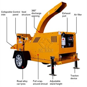 GmbH Shredder VOL-6145 Mobile Diesel Engine <b>Wood</b> Chipper 8t/h Capacity 28HP Gasoline Engine Mobile Machine Garden Forestry - Product Image 5