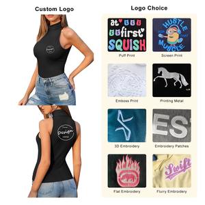 JL1118H Top corto de verano para mujer, estampado de pantalla negro personalizado, estilo dulce, tanque de LICRA polivinílico con cuello simulado, tela de punto de dibujos animados - Product Image 4