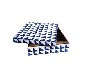 Caja de joyería de resina con incrustaciones de hueso blanco azul hecha a mano, patrón triangular, regalo indio decorativo, colores interiores personalizados para almacenamiento - Product Image 2