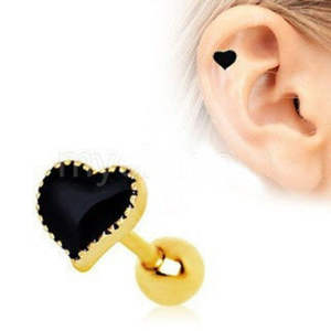 Pendiente Elegante de Cartílago con Corazón Negro, Joyería de Moda para Piercing - Product Image 1
