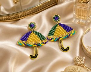 Pendientes Colgantes con Cuentas y Diseño de Paraguas, Hechos a Mano, Coloridos, de Aleación de Zinc, Chapados en Oro de 14K, Joyería para Fiesta de Carnaval, para Mujer - Product Image 3