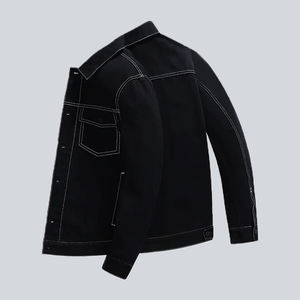 Veste en jean pour homme de qualité supérieure, sur mesure, à manches longues, grande taille, en denim noir délavé, en coton, pour le printemps - Product Image 2