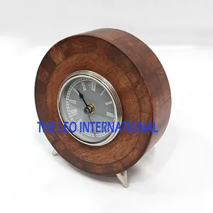 Vòng hình dạng bằng gỗ Bảng Đồng hồ bàn đồng hồ với kim loại chân màu xám Màu quay số 8 inch Kích thước tổng thể 4 inch Mặt