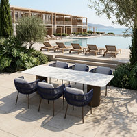 Ensemble de salle à manger d'extérieur en aluminium résistant aux intempéries, fauteuils en corde tressée, mobilier de patio personnalisé OEM pour hôtel
