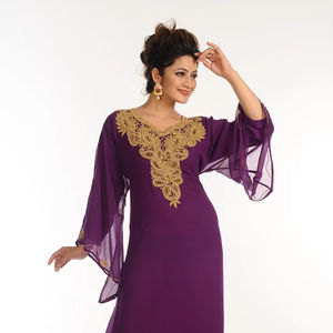 Caftan En Georgette Violette Avec Travail Zari - Product Image 1