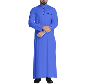 Thobe uni à manches longues pour hommes musulmans, vêtements islamiques, Kaftan saoudien pour hommes, cadeau de l'Aïd Ramadan, Thobe personnalisé respirant - Product Image 1