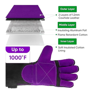 ถุงมือทำงานเชื่อมหนังวัวแยกชิ้นสำหรับงานหนักถุงมือทำงานเชื่อมบาร์บีคิวทนความร้อน - Product Image 5