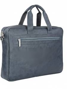Sac messager élégant pour ordinateur portable en cuir véritable bleu ardoise, léger, avec bandoulière rembourrée et organisateur multi-poches - Product Image 2