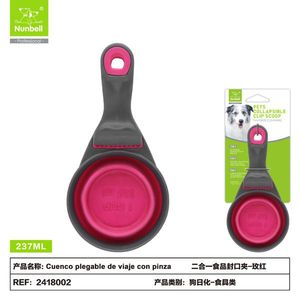 Gamelle de voyage pliable 2-en-1 pour animaux de compagnie avec sac de conservation à clip alimentaire, accessoire d'alimentation pour chiens et chats, fabricant en gros - Product Image 2