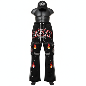 กางเกงผู้ชายผ้าฟลีซผ้าฝ้ายสไตล์สตรีทแวร์สีดำติดเสื้อด้วยพลอยเทียมปักโลโก้ได้ตามต้องการแบบ360GSM - Product Image 1