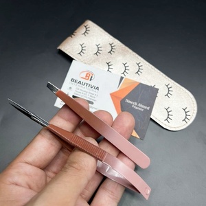 Pinzas profesionales para cejas de dos tonos, logotipo personalizado, acero inoxidable sostenible, pinzas de tijera para recortar cejas ligeras y duraderas - Product Image 1