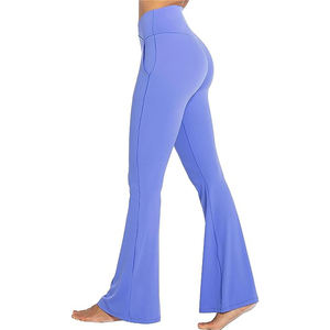 Pantalones de Yoga Acampanados Personalizados para Mujer, Cintura Alta |   Leggings Deportivos Acanalados al por Mayor, Leggings de Gimnasio Acanalados con Bolsillo y Ajuste Elástico - Product Image 2