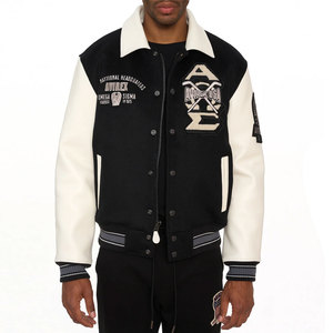 Chaqueta Bomber Varsity de Lana Personalizada para Hombre, Estilo Avirex, con Mangas de Cuero Genuino y Parche Bordado, MOQ Bajo - Product Image 3