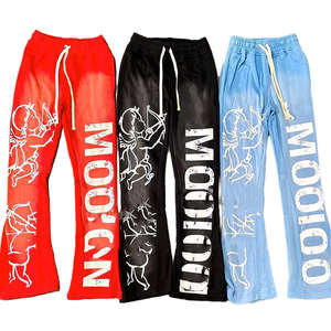 Pantalons de survêtement évasés pour homme sur mesure, lavage à l'acide, toile délavée au soleil, imperméable, vintage, pantalons de jogging empilés, streetwear, vêtements décontractés - Product Image 1