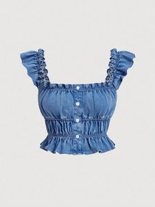 Corset moderne Haut en denim Mode basique Décontracté Chic Moderne Slim-Fit Vintage Charm Light Wash Intemporel Structuré - Product Image 4