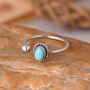 Arizona <b>Turquoise</b> Sterling Silver <b>Ring</b> Twisted Rope Band Adjustable Boho Jewelry Handmade <b>Turquoise</b> Gemstone <b>Ring</b> - Product Image 4