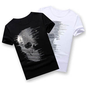 T-shirt noir à manches courtes pour homme INDEX APPAREL avec motif crâne en strass, col rond, coupe classique, style streetwear, haut en jersey - Product Image 3