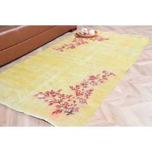3.5x6.4 ft Rug, Accent Vintage Rug, <b>Yellow</b> Patchwork Rug - Product Image 1