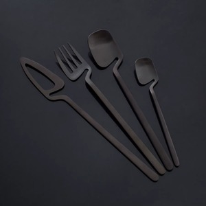 Ensemble de couverts géométriques modernes en acier inoxydable finition noire, idéal pour les cafés, les restaurants, les événements, les fêtes et les repas quotidiens - Product Image 1