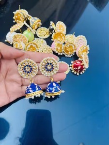 Traditional Meenakari Ethnic <b>Earrings</b> Jewelry for Wedding Haldi Mehndi Favor Kundan Pearl Hoop <b>Jhumka</b> Bridesmaids Gift Supplies - Product Image 3