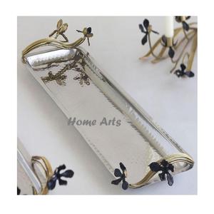 Plateau de service en acier inoxydable martelé avec poignées en forme de feuille pour la maison, l'hôtel et la restauration, plateau de service en Inde - Product Image 1