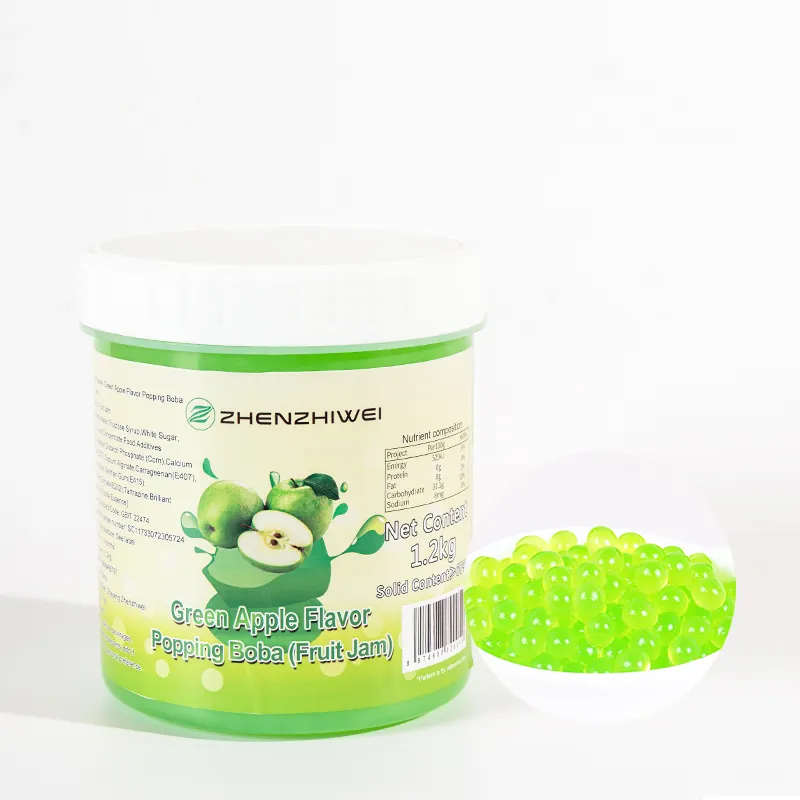 1.2 Kg Green Apple Popping Beads Bubble Tea Fun Toppings For Dessert Shops Halal And Low-Calorie OEM Popping Juice Ball