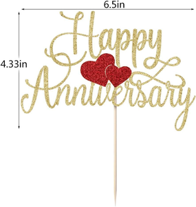 Topper para tarta de feliz aniversario en decoración Premium con purpurina dorada para eventos, bodas y aniversarios corporativos - Product Image 4