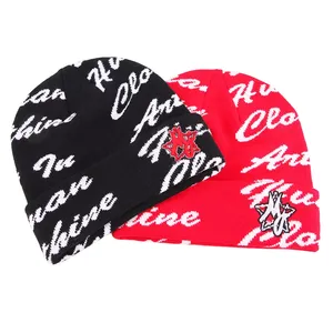 Wholesale Jacquard <b>Plain</b> Knit Beanie <b>Cap</b> Winter Warm Two Tone Cuffed Hat Custom Embroidery Logo High Quality Knitted <b>Cap</b> - Product Image 5