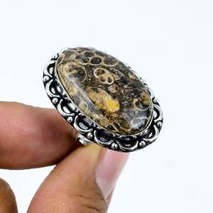 แหวนหินทอร์ติญ่าธรรมชาติ ขอบเงิน ปรับขนาดได้ ฟรีไซส์ ของขวัญลำลองสำหรับเด็ก เครื่องประดับราคาดีที่สุด - Product Image 2